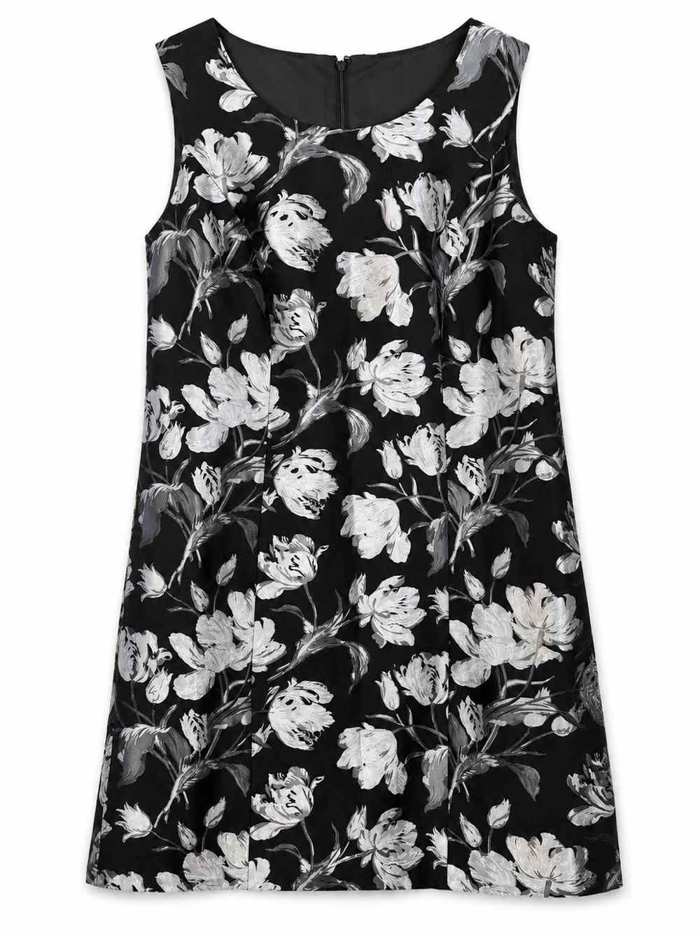 Kasper  cocktail/ special occasion Black Dress with Silver Floral Jacquard